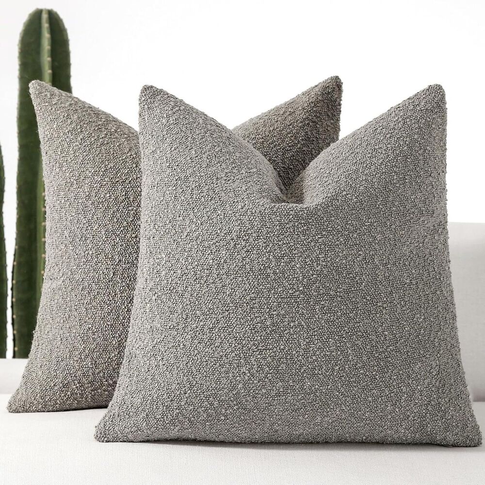 🛋️ Boucle Throw Pillow Covers Set of 2 Light Grey 18x18 New